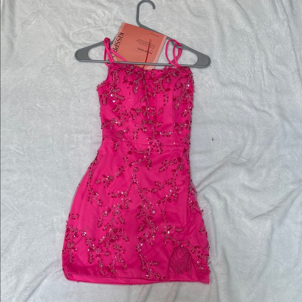 Kiss Fuchsia Embellished Formal Dress